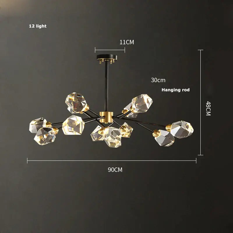 Crystal copper chandelier lighting gold & black dining room