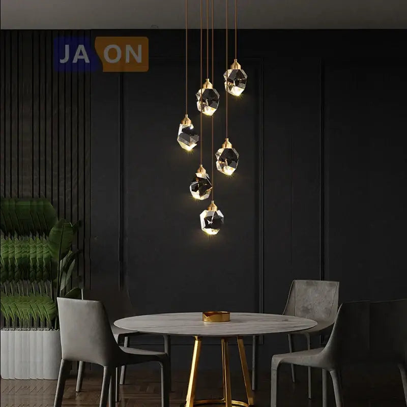 Crystal copper chandelier lighting gold & black dining room