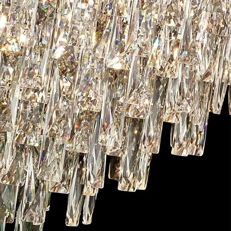 Crystal crown chandelier tiered glass light for living room