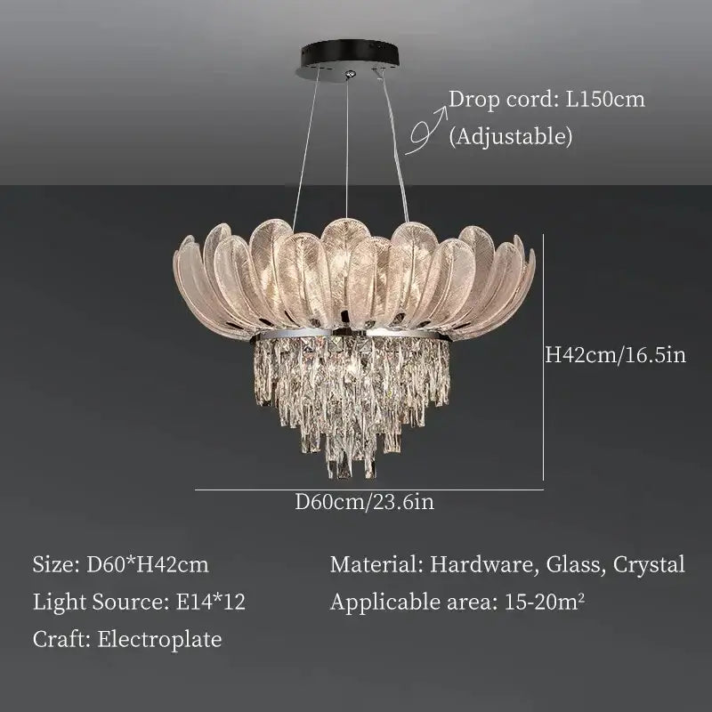 Crystal crown chandelier tiered glass light for living room
