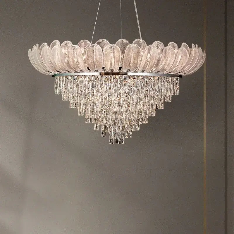 Crystal crown chandelier tiered glass light for living room