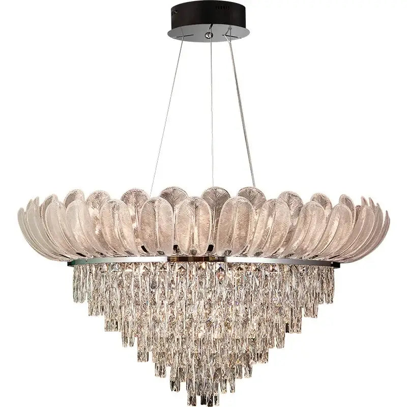 Crystal crown chandelier tiered glass light for living room