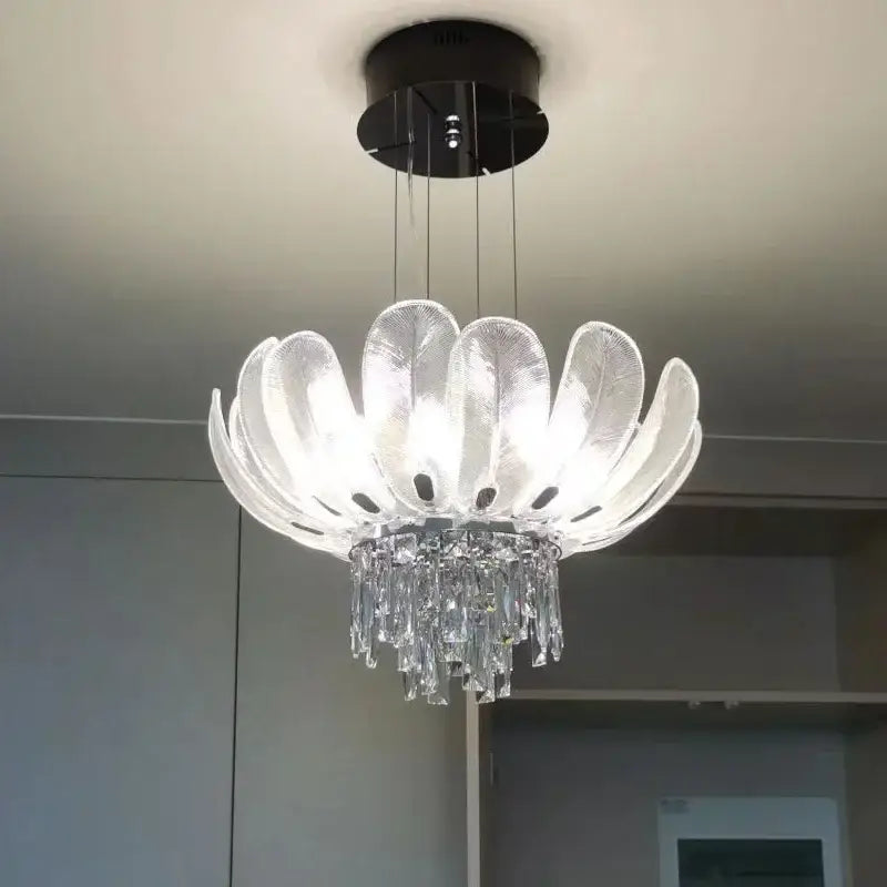 Crystal crown chandelier tiered glass light for living room