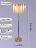 Crystal gold led floor lamp for living room with cascading strands