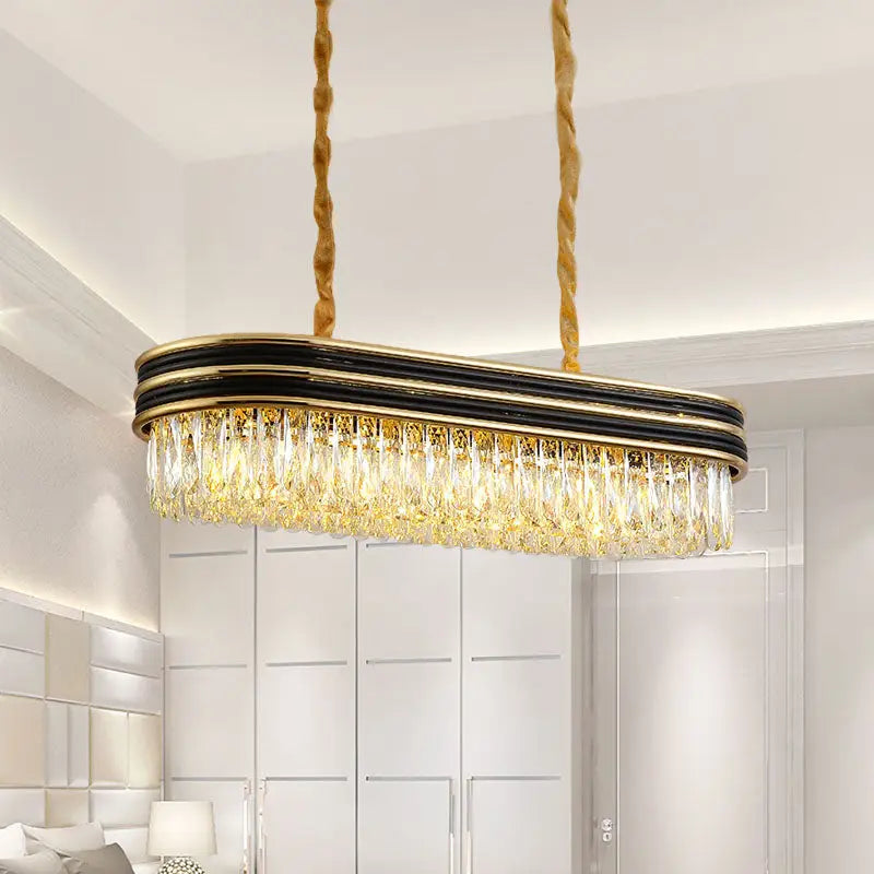 Simplicity oblong black & gold crystal pendant dining room light