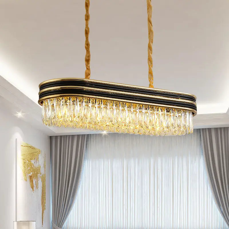 Simplicity oblong black & gold crystal pendant dining room light