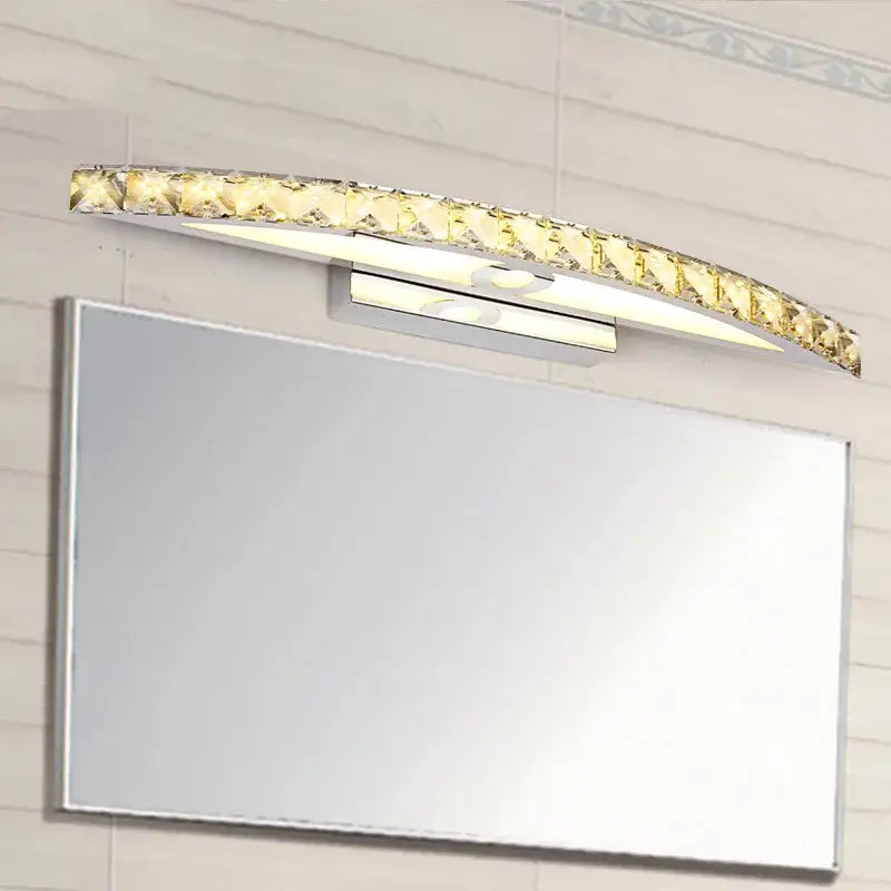 Curved chrome amber crystal bathroom wall sconce light