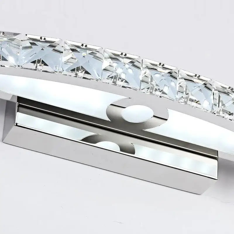 Curved chrome amber crystal bathroom wall sconce light