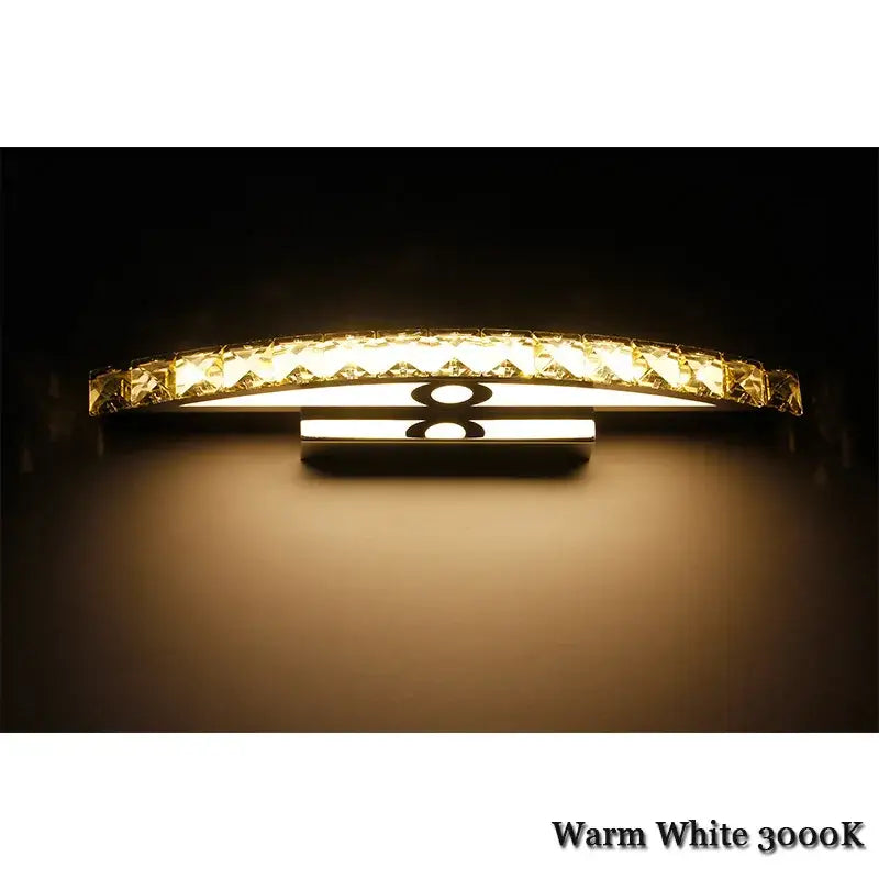 Curved chrome amber crystal bathroom wall sconce light
