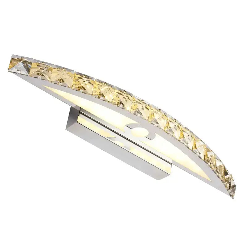 Curved chrome amber crystal bathroom wall sconce light