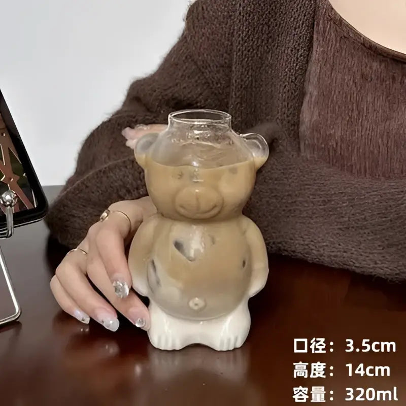 Cute bear glass cups with ceramic base – kitchen coffee drinkware