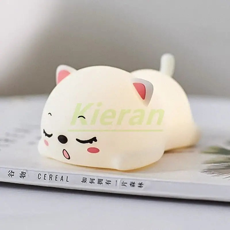 Cute cream cat silicone led night light bedroom decor