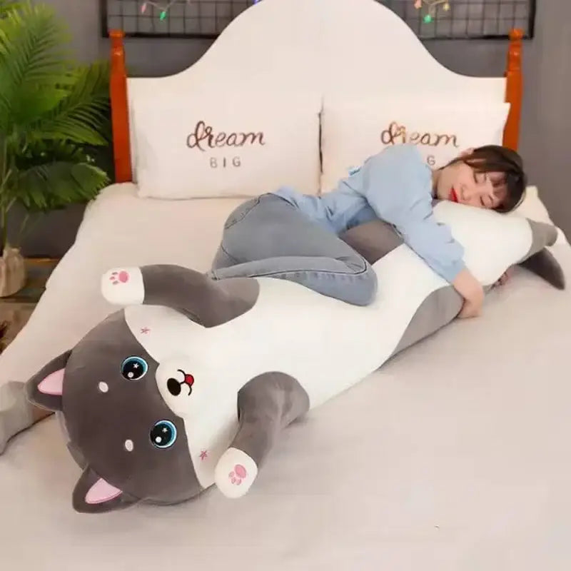 Cute gray & white husky dog body pillow bedroom decor