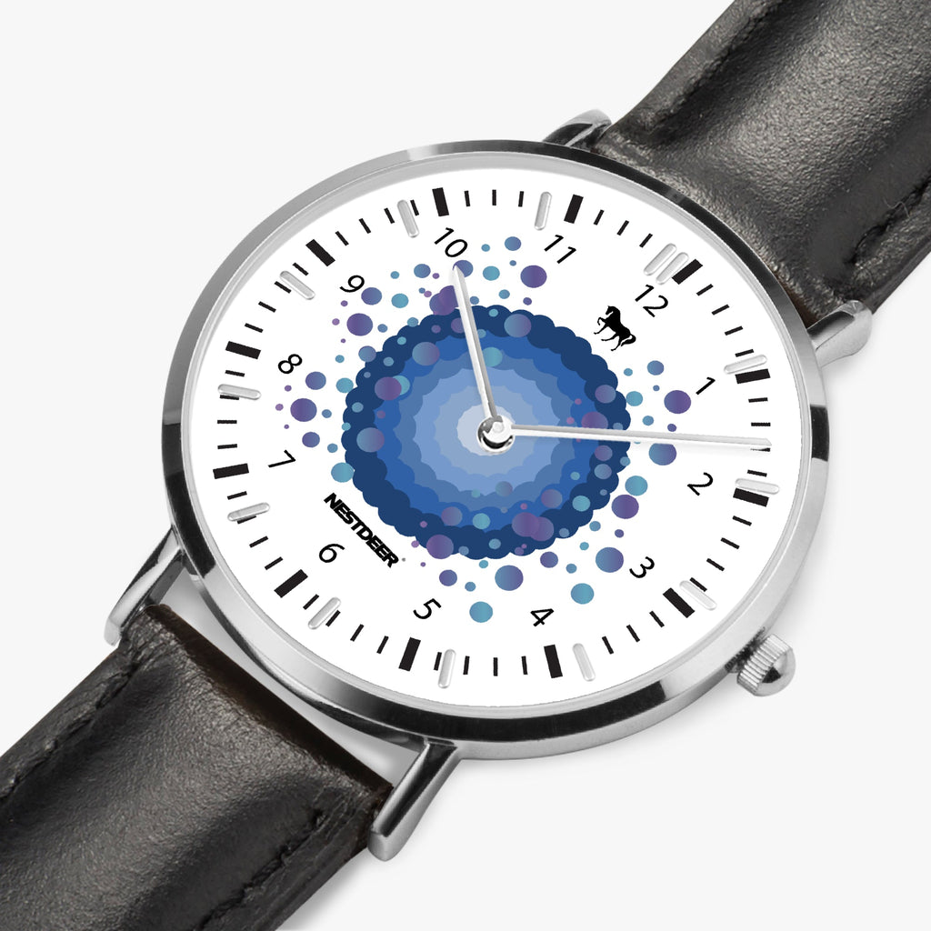 165. NESTDEER Ultra-Thin Leather Strap Quartz Watch (Silver With Indicators)
