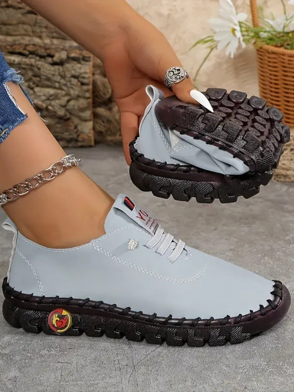 PU Leather Round Toe Sneakers