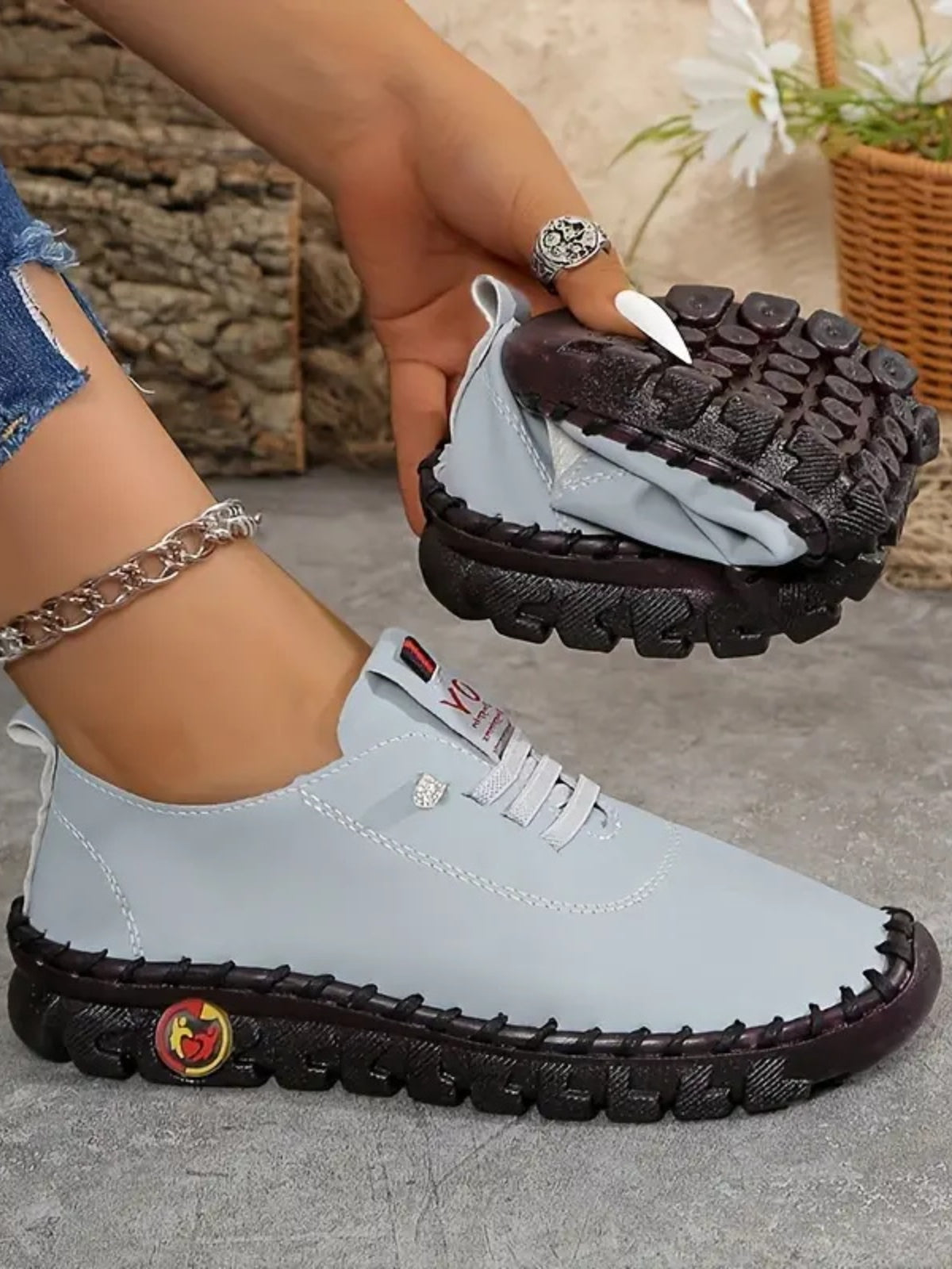 PU Leather Round Toe Sneakers