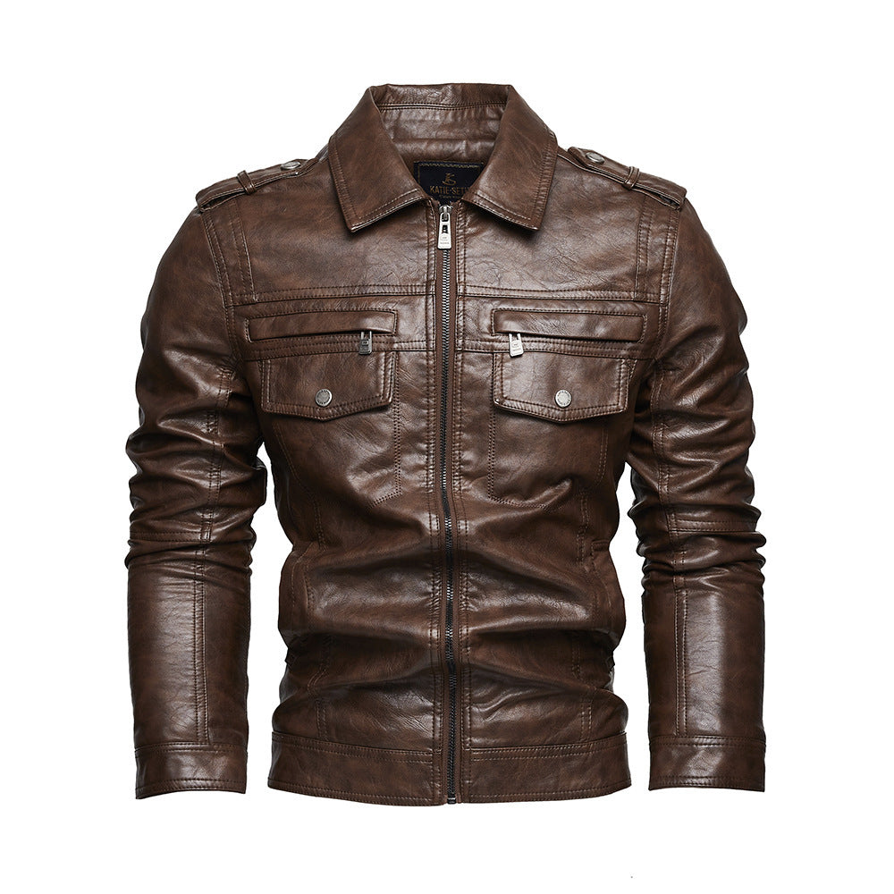 Men's Lapel Fashion Casual Men's Clothing Leather Coat Motorcycle Style