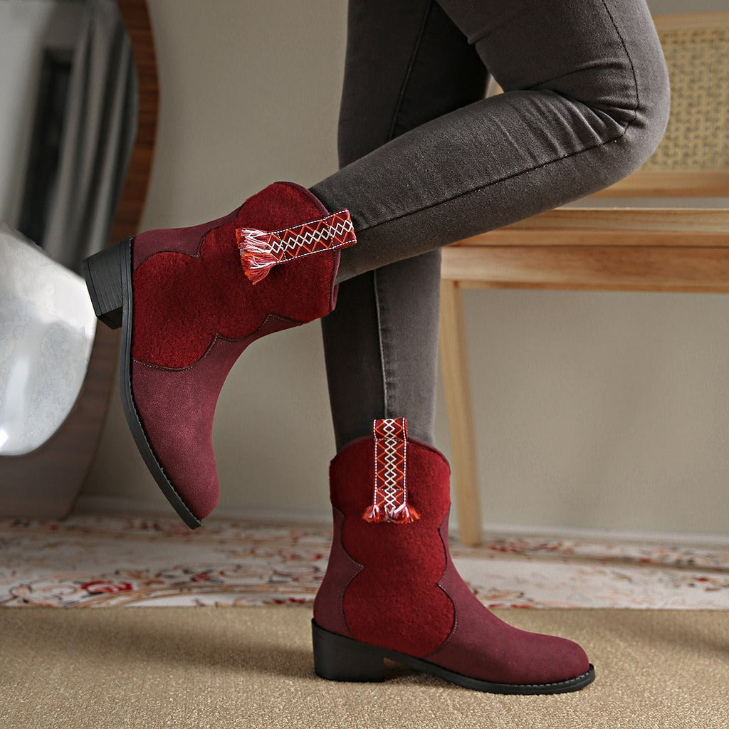 Women's Munsieur Brand Suede Point Toe Block Cowgirl Boots