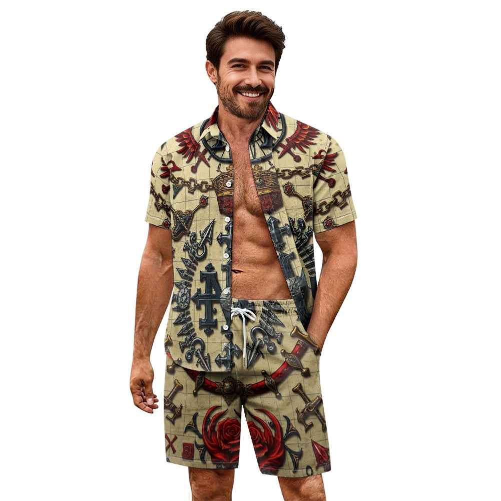Men's Casual Set - Two Piece Shorts Outfit for Beach & Pool