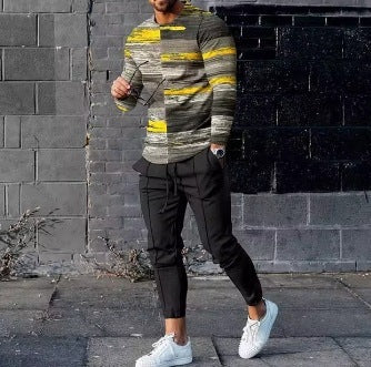 Men's Ethnic Style Printed Long Sleeve Jogger Set