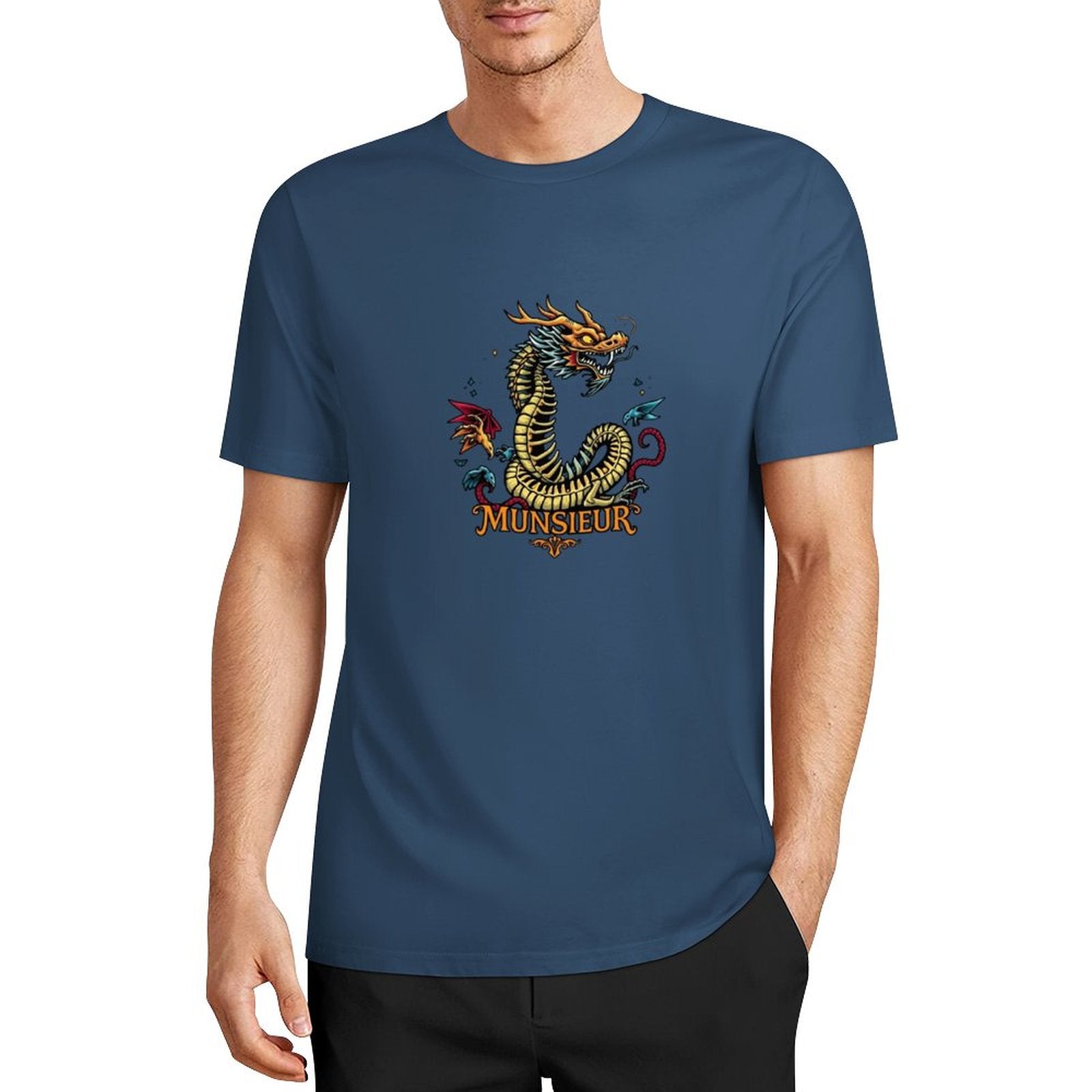 Munsieur Brand Graphic Tee Cotton Men's breathable Dragon Design