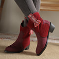 Women's Munsieur Brand Suede Point Toe Block Cowgirl Boots