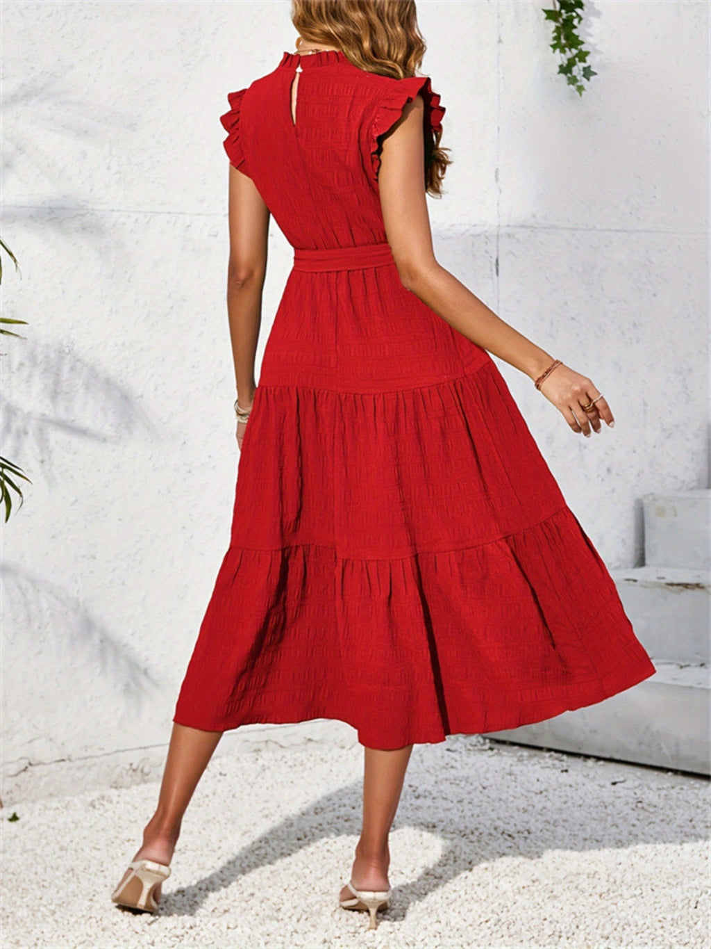 Women's Mock Ruffled Sleeve Midi Dress