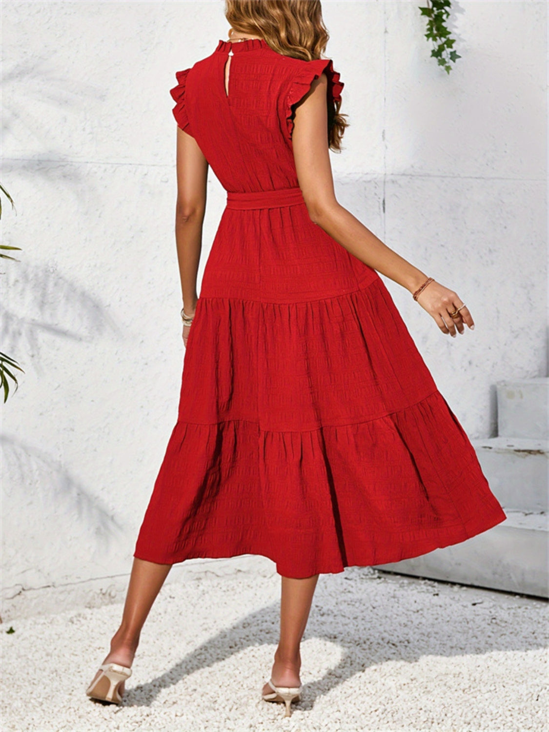 Women's Mock Ruffled Sleeve Midi Dress