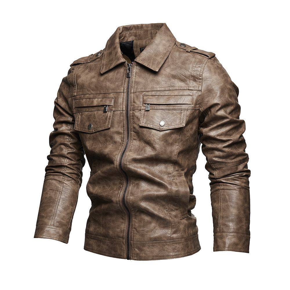 Men's Lapel Fashion Casual Men's Clothing Leather Coat Motorcycle Style