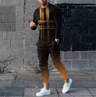 Men's Ethnic Style Printed Long Sleeve Jogger Set