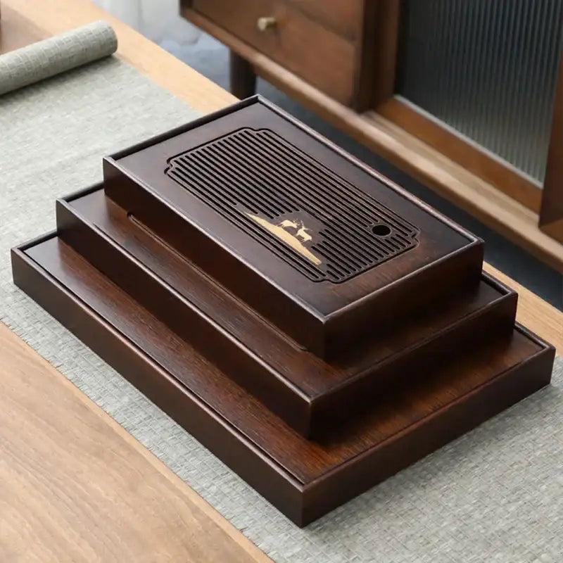 Dark brown bamboo tea tray drainage board for dining room kung fu tea