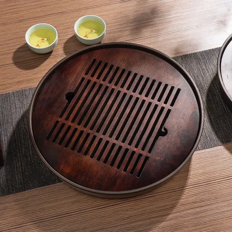 Dark brown bamboo tea tray drainage board for dining room kung fu tea