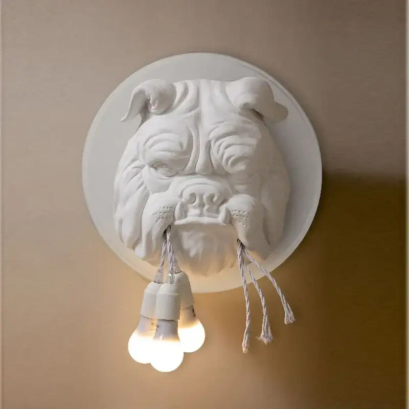 Dark gray decorbites bulldog resin wall lamp for living room decor