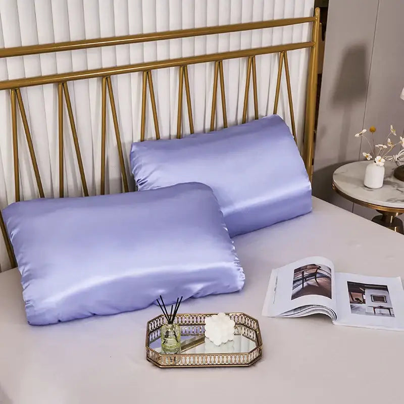 Dark gray imitation silk elastic band pillowcase set bedroom bedding