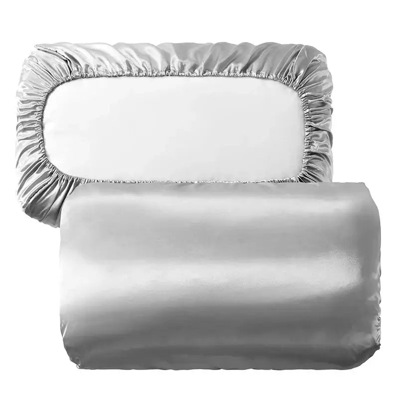 Dark gray imitation silk elastic band pillowcase set bedroom bedding