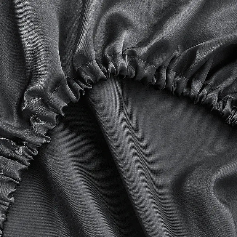 Dark gray imitation silk elastic band pillowcase set bedroom bedding