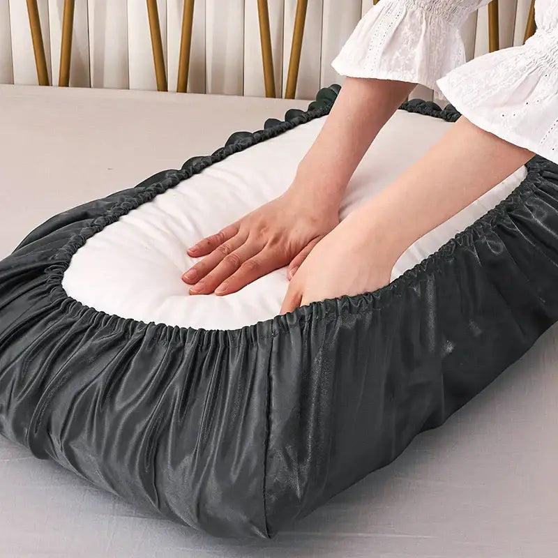 Dark gray imitation silk elastic band pillowcase set bedroom bedding