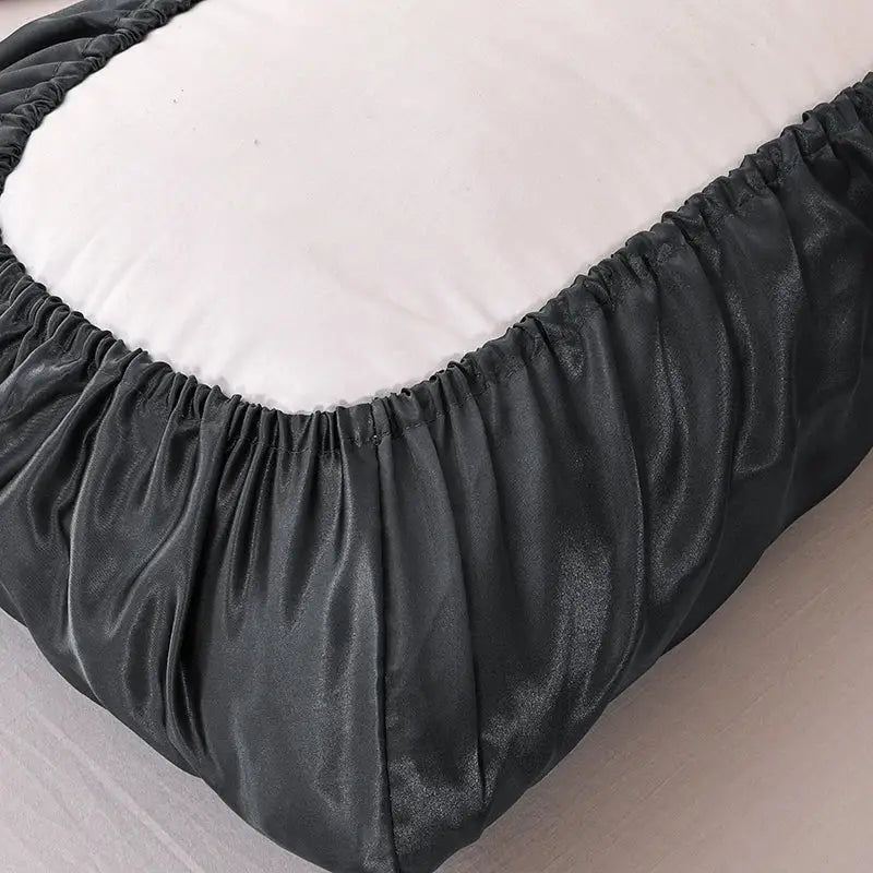 Dark gray imitation silk elastic band pillowcase set bedroom bedding