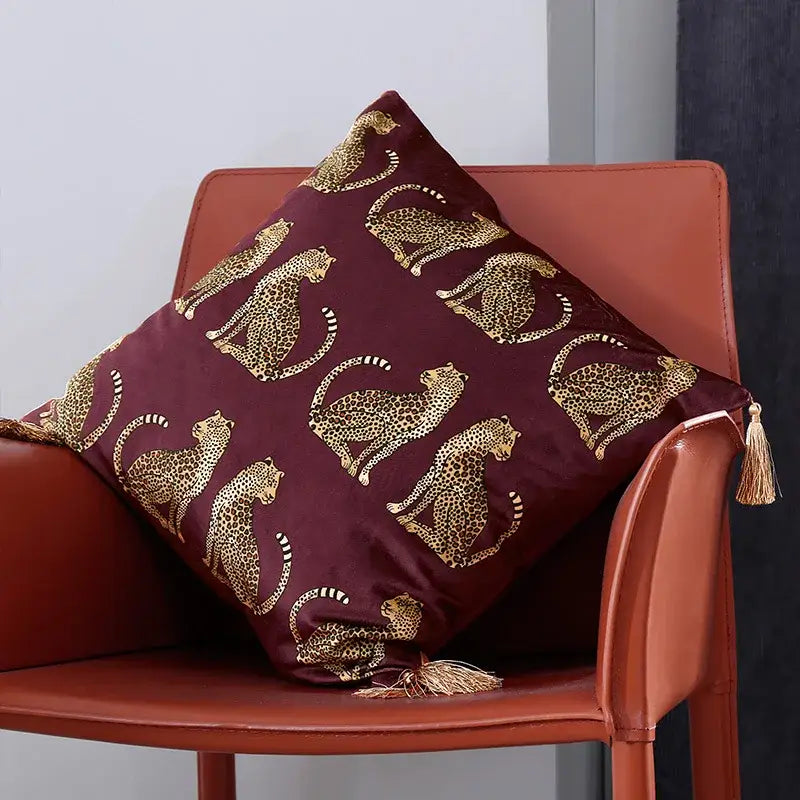 Dark green velvet leopard cheetah print cushion cover living room
