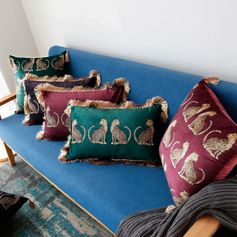 Dark green velvet leopard cheetah print cushion cover living room
