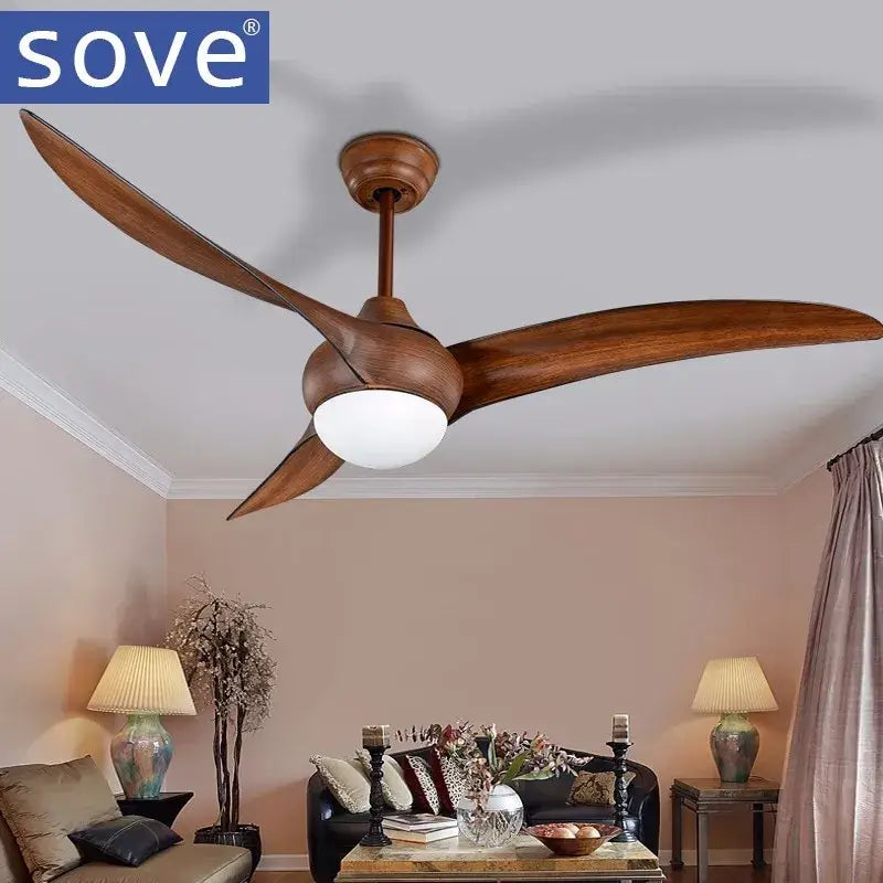 Dark wood led village ceiling fan bedroom with remote control