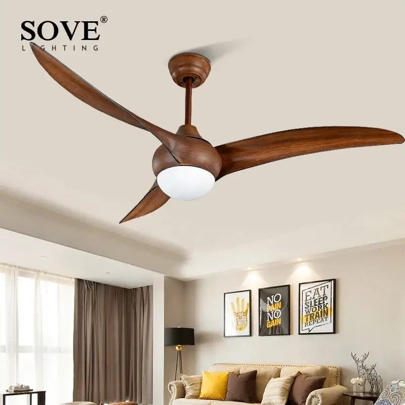 Dark wood led village ceiling fan bedroom with remote control