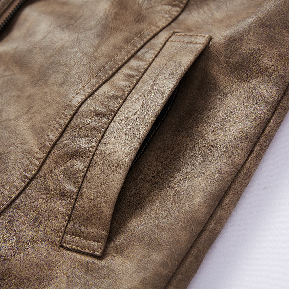 Men's Lapel Fashion Casual Men's Clothing Leather Coat Motorcycle Style