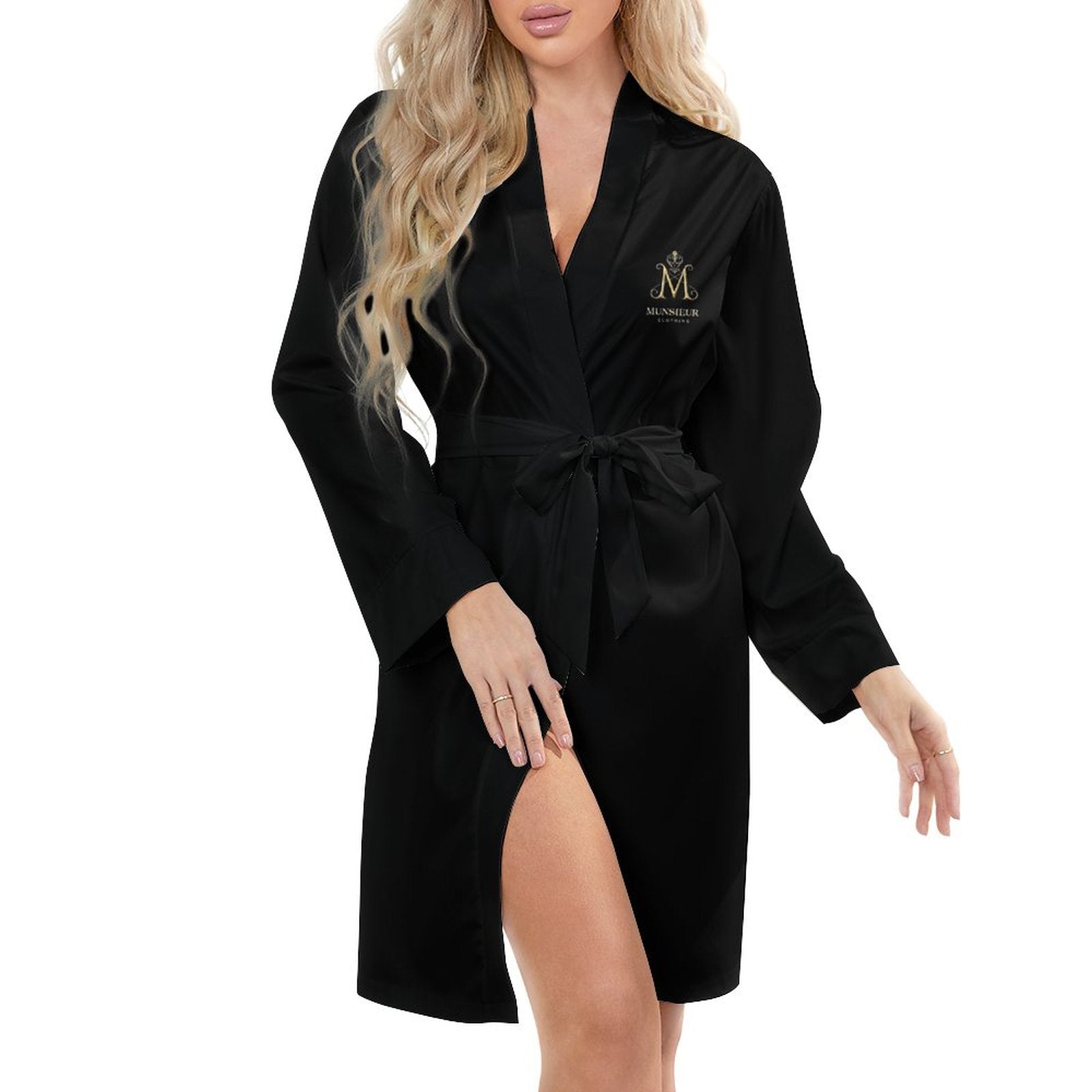 MUNSIEUR Satin Robe - Elegant Long Sleeve Loungewear for Women