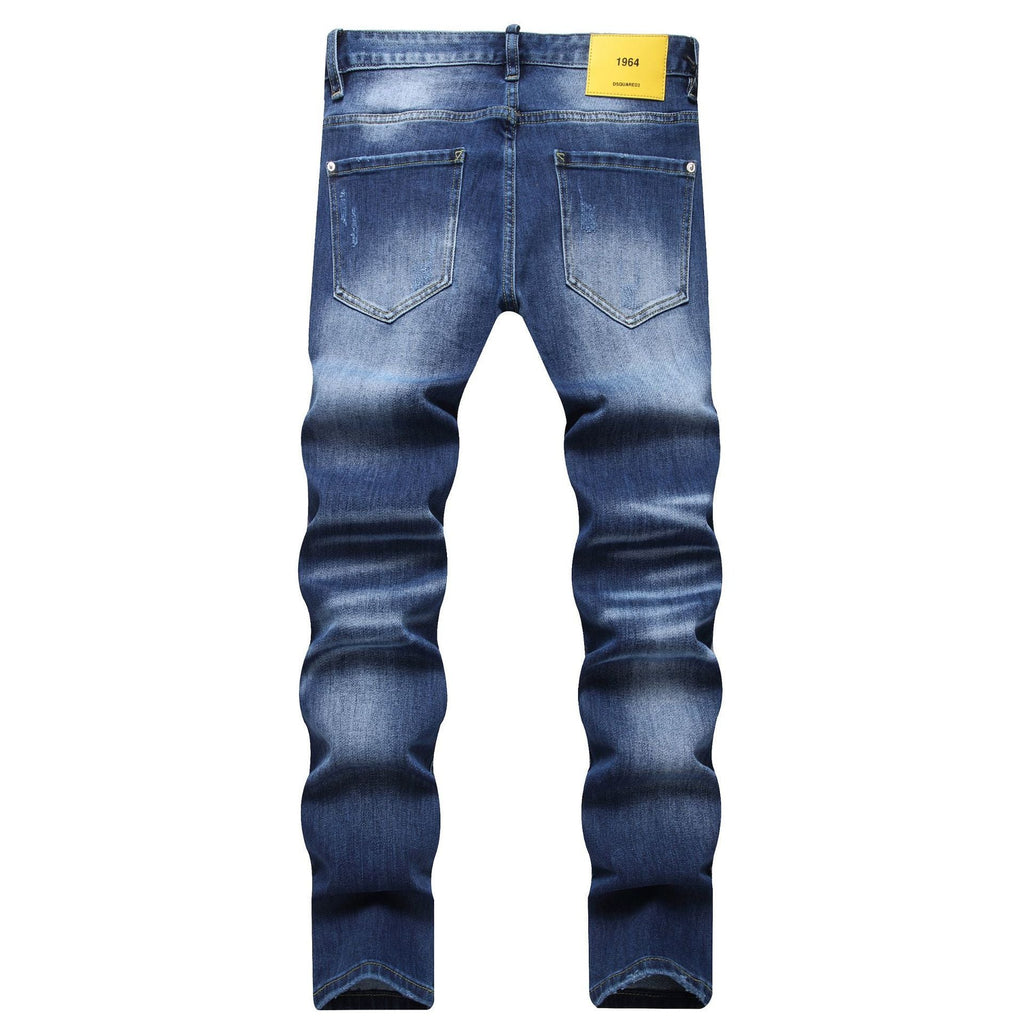 New Blue Color Ripped Street Fashion Slim Stretch Denim Pants for Men