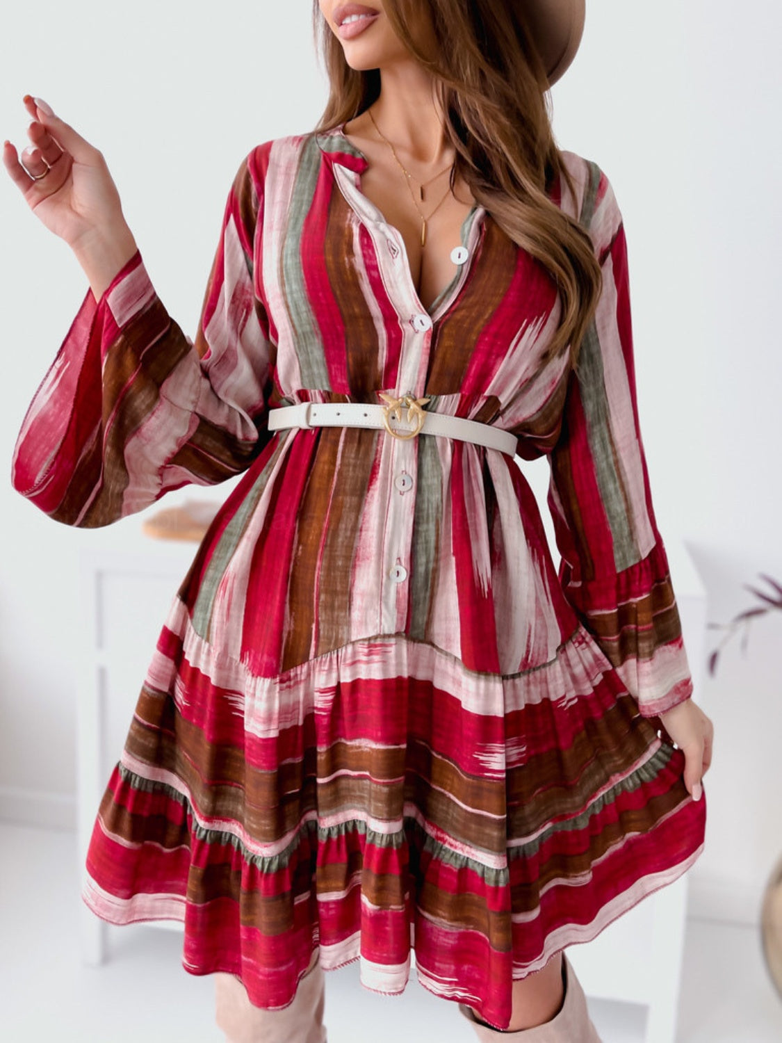 Women's Striped Long Sleeve Mini Dress