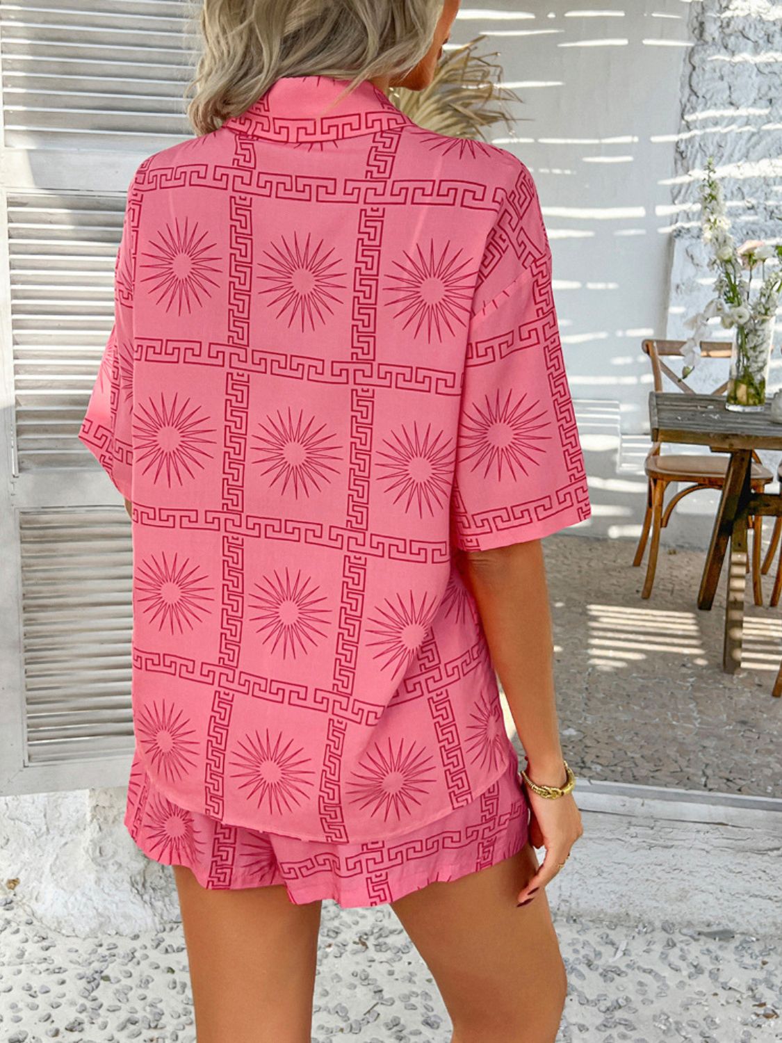 Women's Devine Printed Button-Down Romper Set Bottoms