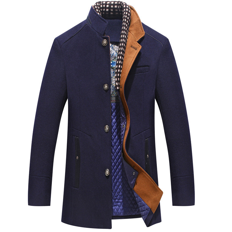 Men's Woolen Coat Thickened Collar Coat