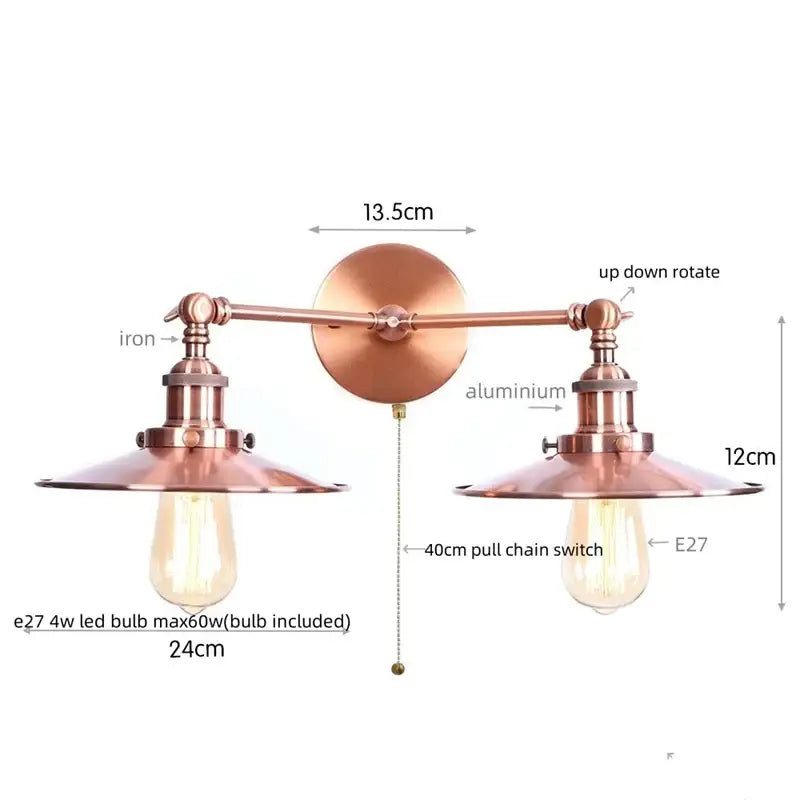 Industrial vintage black 2-head led wall lamp for living room