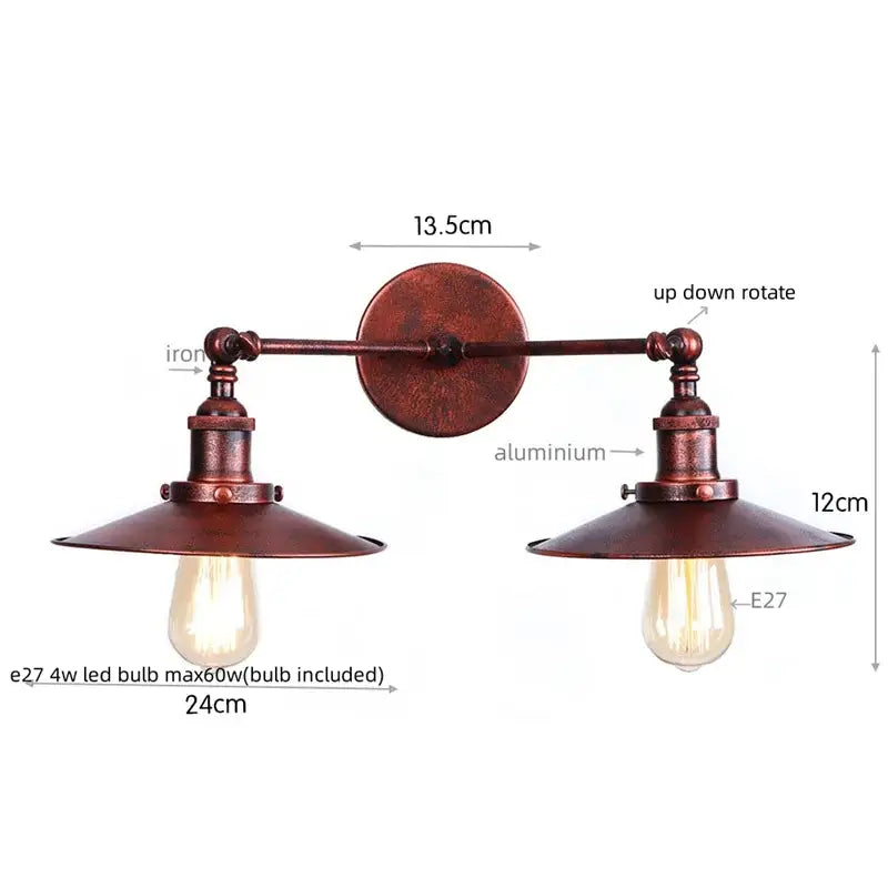 Industrial vintage black 2-head led wall lamp for living room